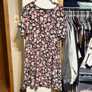 Black Dress with Pink Floral Pattern